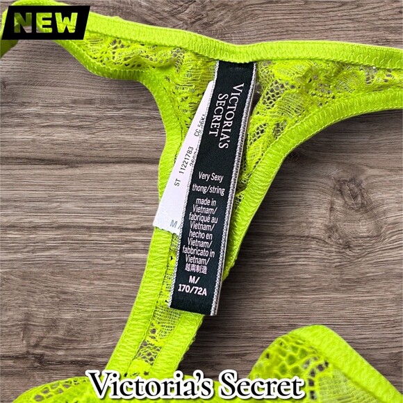 New Victoria’s Secret Very Sexy Lace Thong Panty – Neon Yellow – Size Medium - Picture 2 of 3